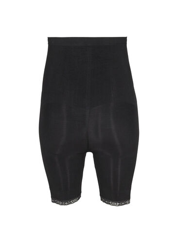 Shapewear shorts med høyt liv og blondekant, Black, Packshot image number 1