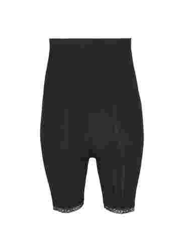 Shapewear shorts med høyt liv og blondekant, Black, Packshot image number 1