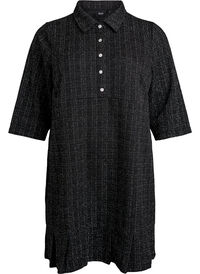 Kort bouclé kjole med dekorative knapper, Svart Kort bouclé kjole med dekorative knapper