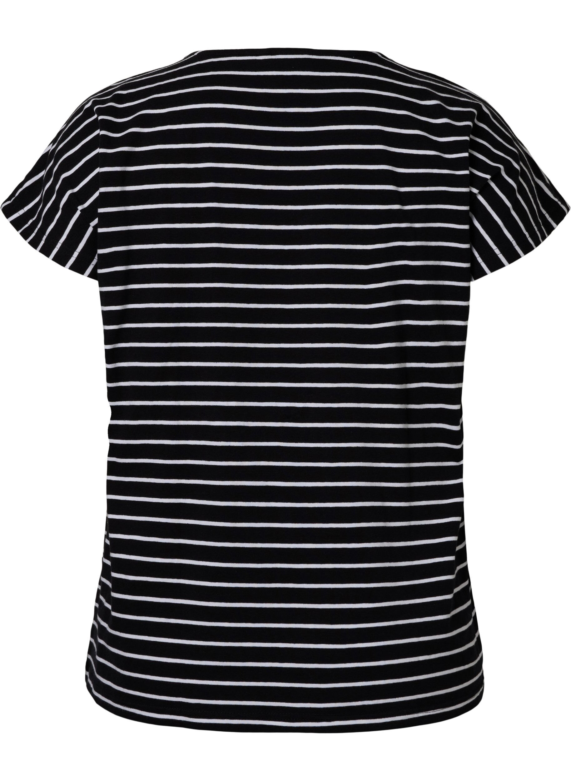 ZizziT-skjorte i bomull med striper, Black W. Stripe, Packshot image number 1