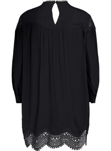Kjole i viskose med broderte detaljer, Black, Packshot image number 1