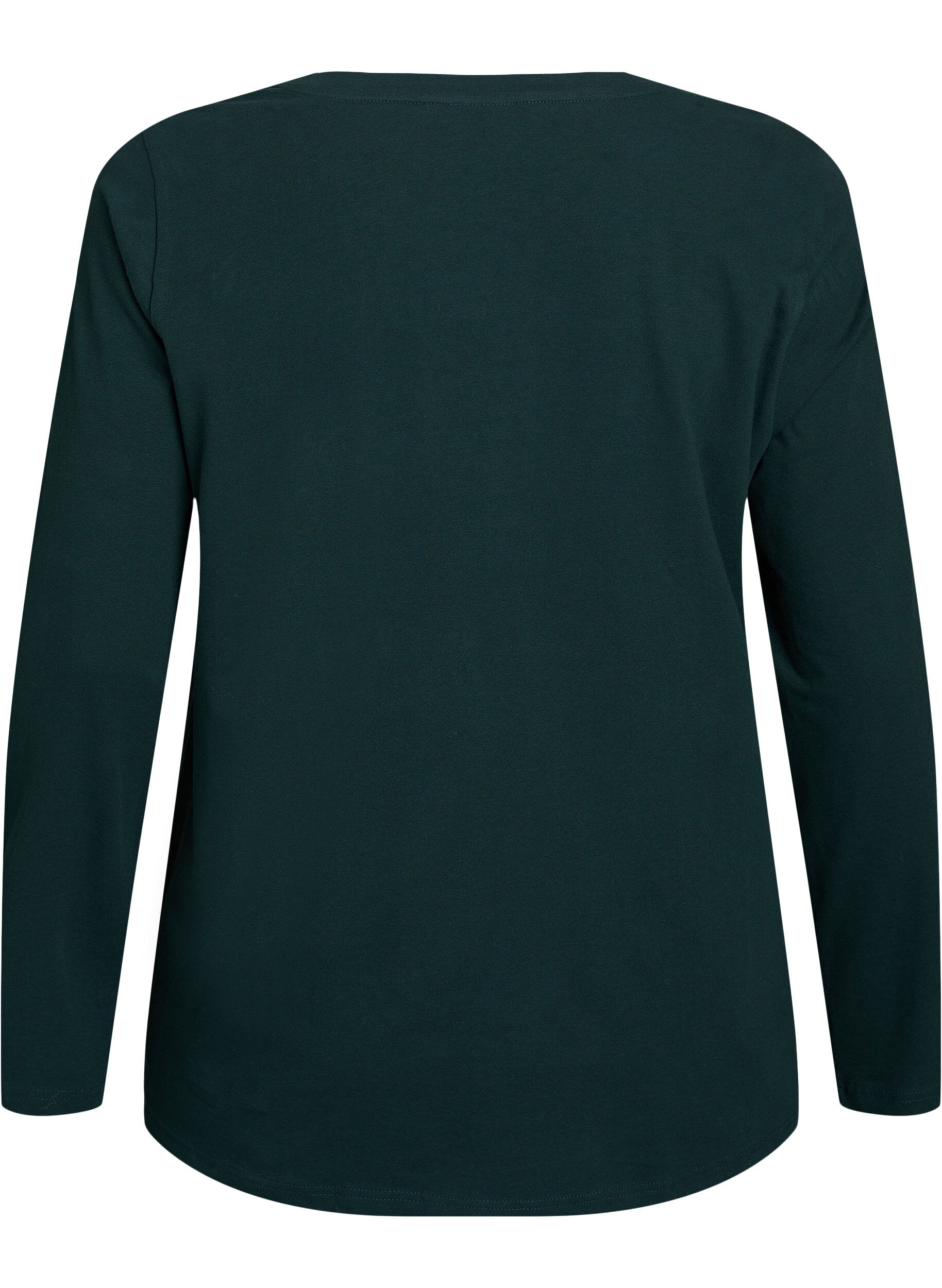 Zizzi Basis jersey bluse med lange ermer, Gr&oslash;nn, Packshot image number 1