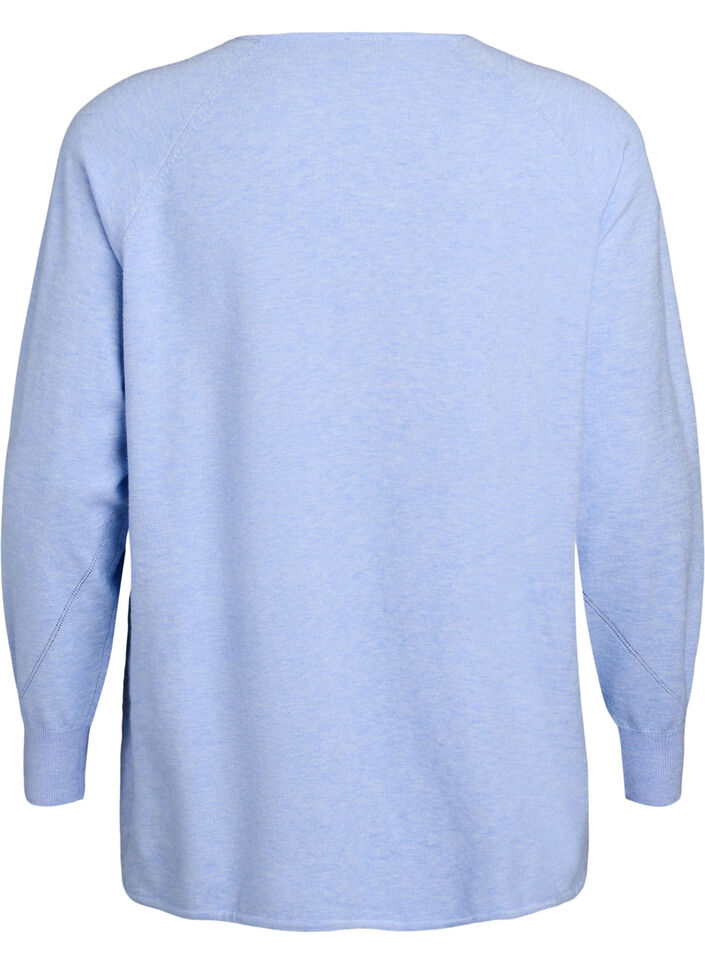 Strikket bluse med rund hals og strikket mønster, Della R. Blue Mel., Packshot
