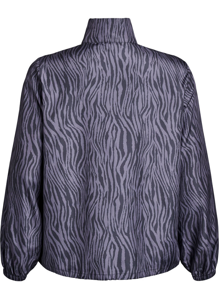 Løpejakke med høy hals og justerbar fold, Grey Zebra AOP, Packshot