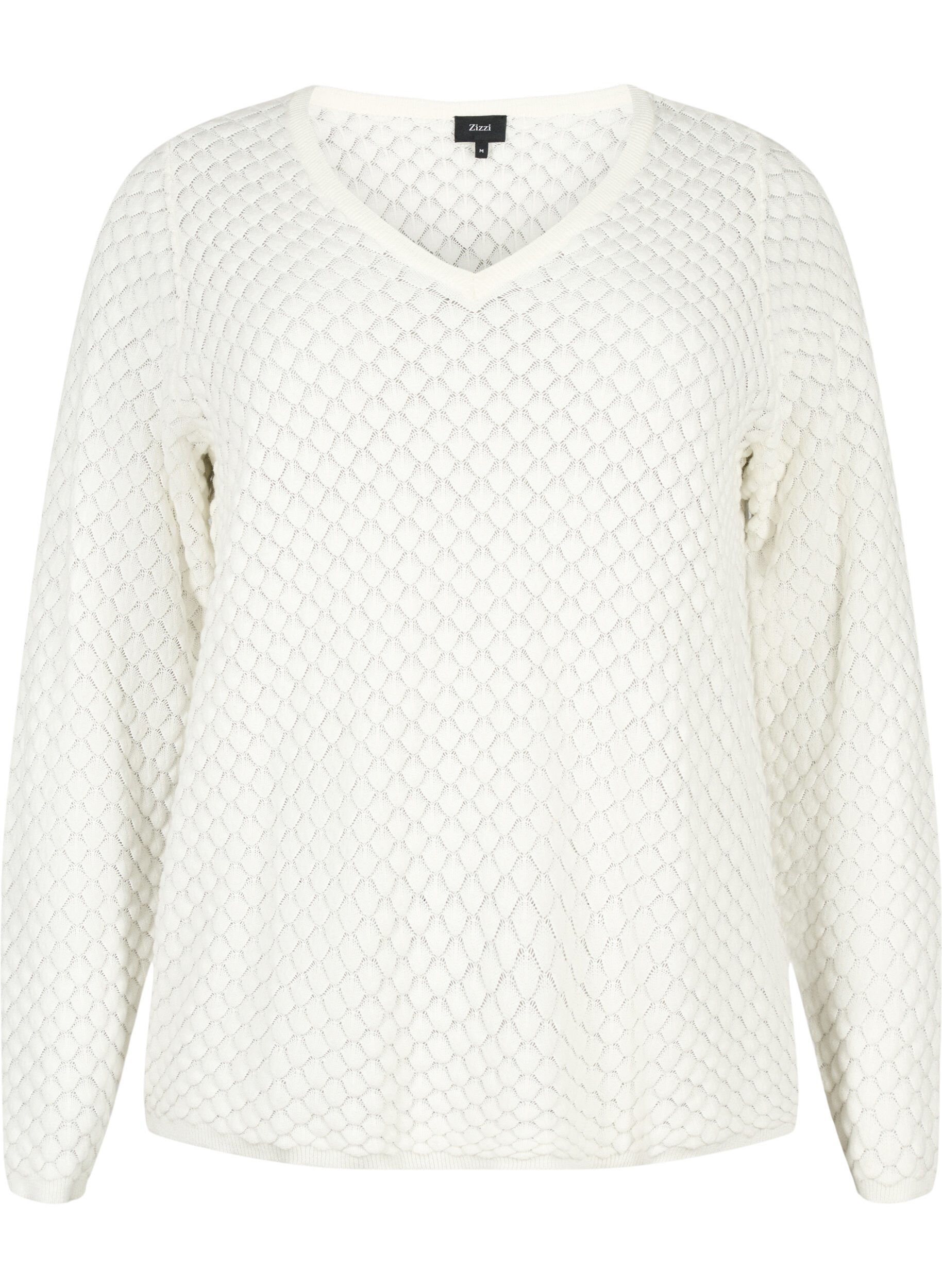 Zizzi Strukturm&oslash;nstret genser i &oslash;kologisk bomull	, Cloud Dancer, Packshot image number 0