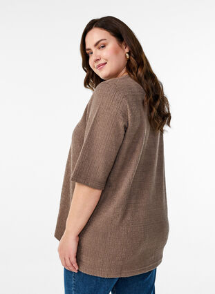 Zizzi Strukturert bluse med V-hals, Walnut, Model image number 1