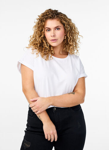 Kortermet T-skjorte i bomullsblanding, Bright White, Model image number 0