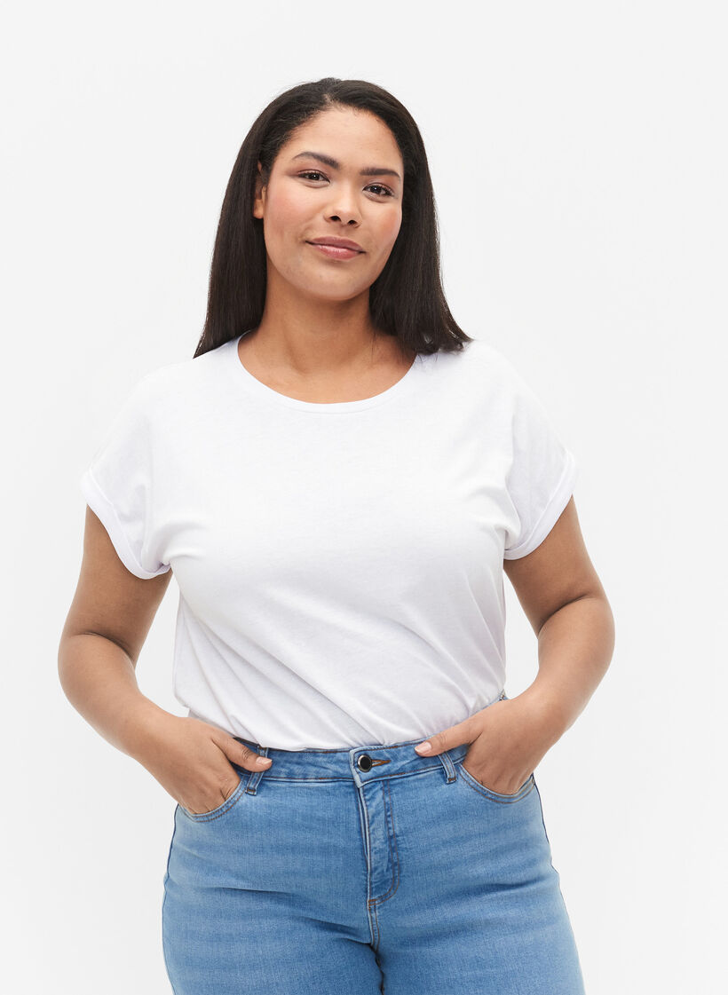 Kortermet T-skjorte i bomullsblanding, Bright White, Model image number 0