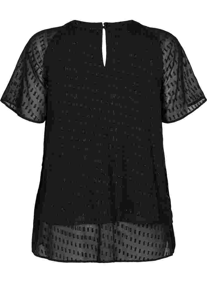 Bluse med 2/4 ermer i mønstret chiffon, Black, Packshot image number 1
