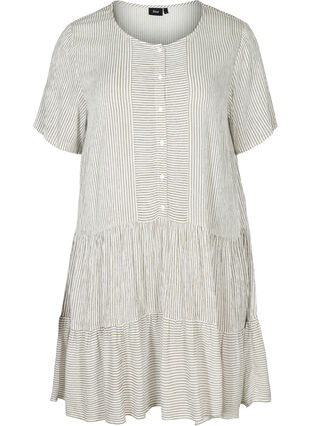 Kortermet kjole med striper og knapper, White Stripe, Packshot image number 0