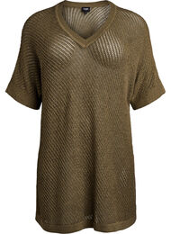 FLASH - Kortermet strikket bluse med v-hals, Dusky Green