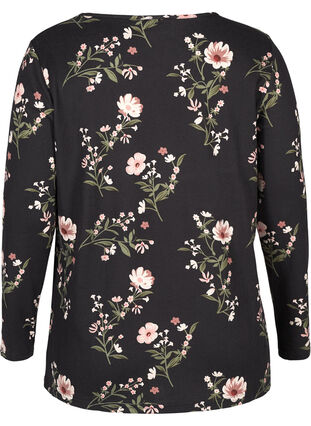 Langermet bluse med blomstermønster, black flower AOP, Packshot image number 1