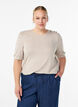 Bluse med knappedetaljer og korte puffermer, Beige, Model image number 0