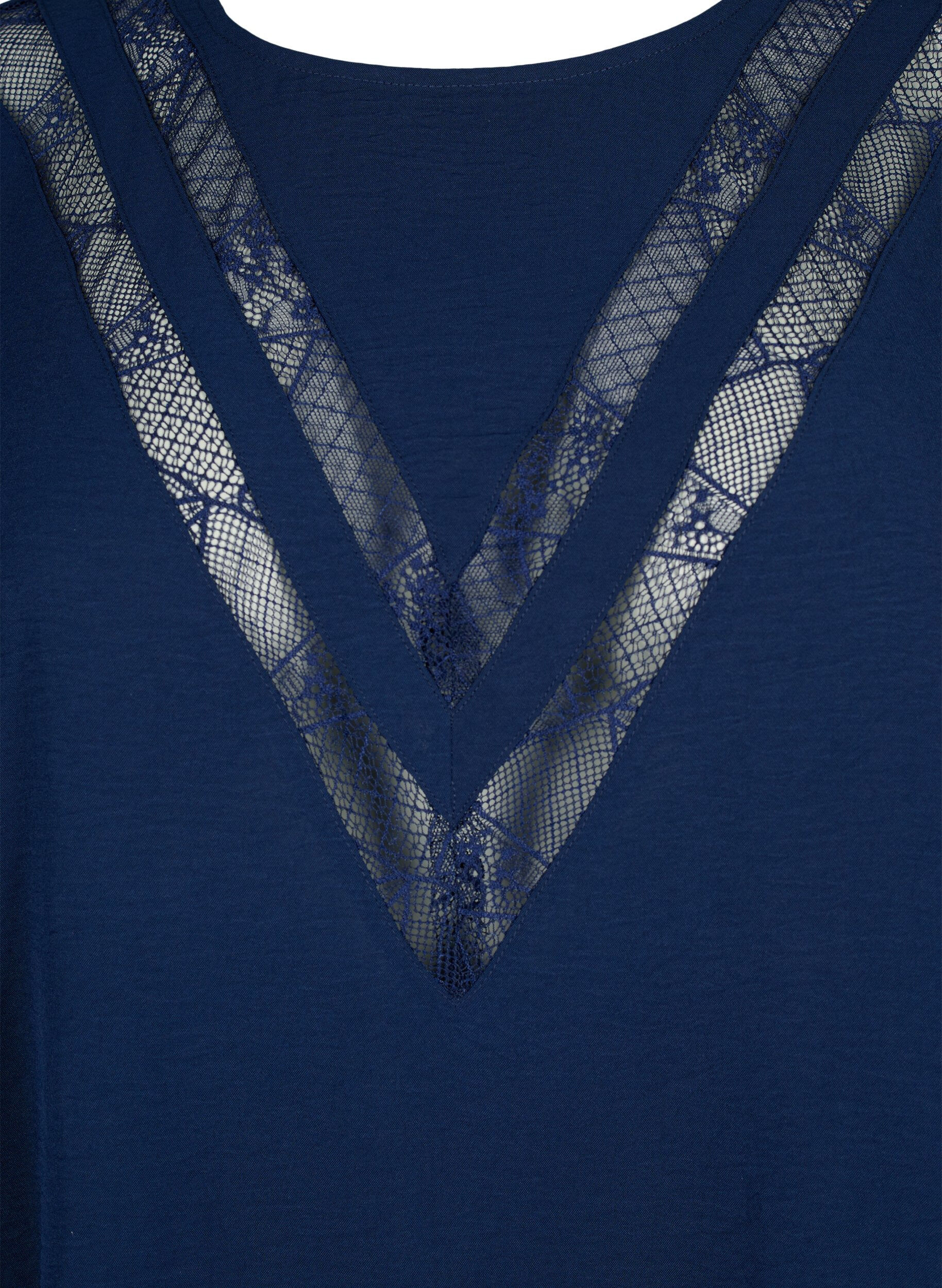 Zizzi Bluse med lange ermer og blonder, Navy Blazer, Packshot image number 2