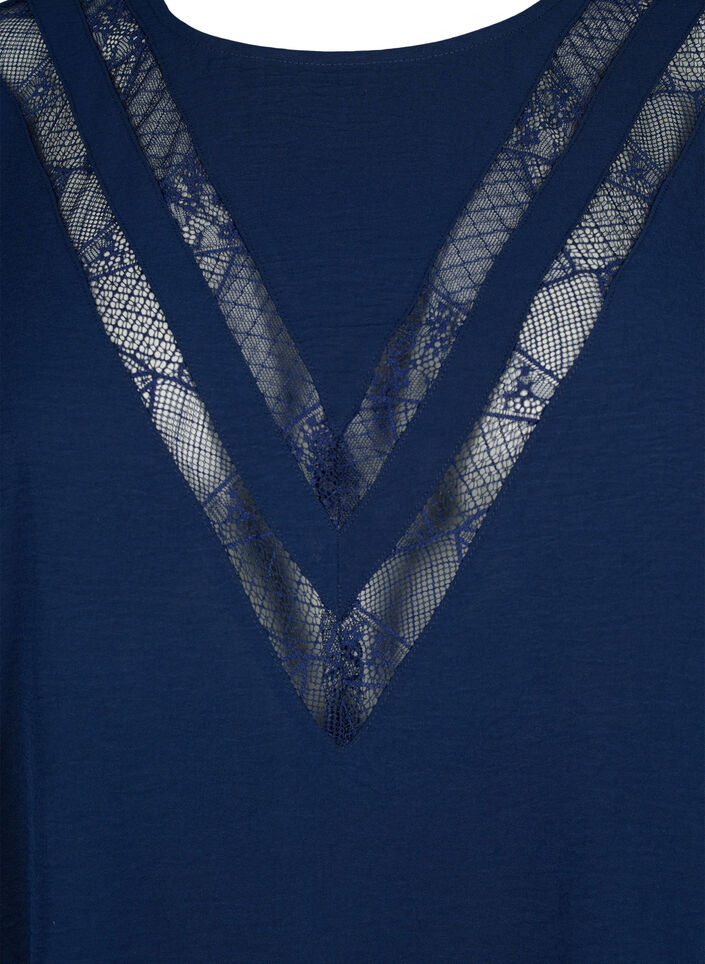 Bluse med lange ermer og blonder, Navy Blazer, Packshot image number 2