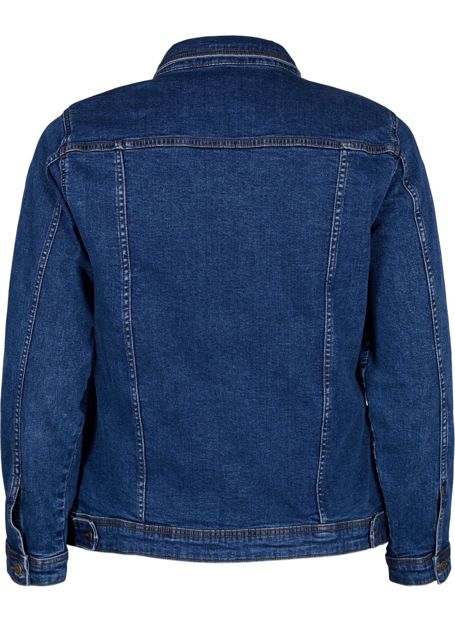 Zizzi Kort dongerijakke i bomull, Blue denim, Packshot image number 1