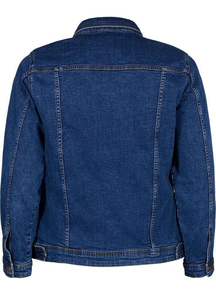 Kort dongerijakke i bomull, Blue denim, Packshot image number 1