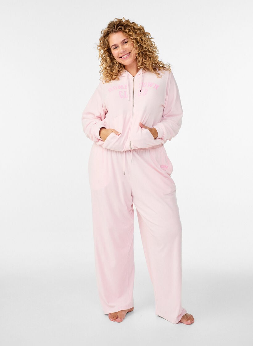 Loose fit velourbukser med h&oslash;y midje og lommer, Rosa, Model image number 0