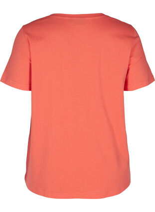 Kortermet T-skjorte i bomull med V-hals, Living Coral, Packshot image number 1