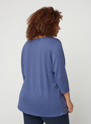 Bluse med 3/4-ermer og knapper, Crown Blue Melange, Model image number 1
