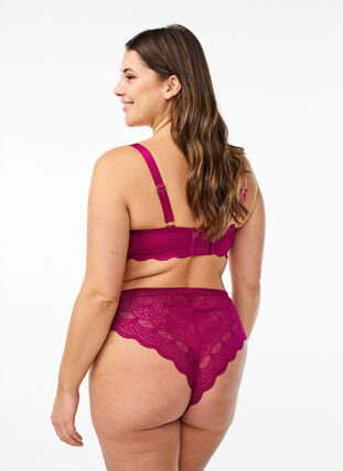 Zizzi Heldekkende BH med blonder og stringdetaljer, Boysenberry, Model image number 1