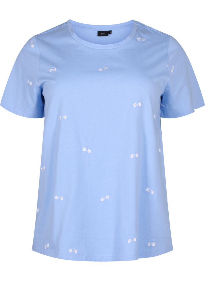 T-skjorte i &oslash;kologisk bomull med sl&oslash;yfer, Serenity W. Bow Emb., Packshot image number 0