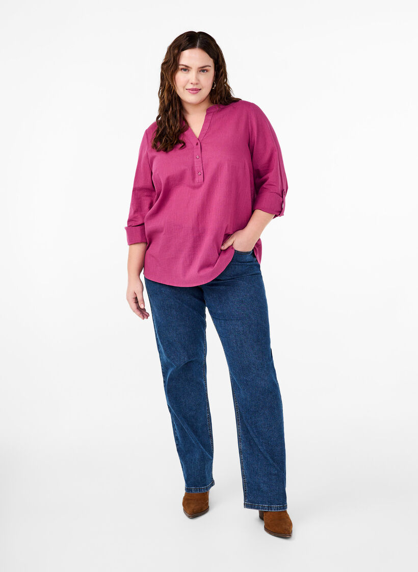 Skjortebluse i bomull med V-hals, Malaga, Model image number 2