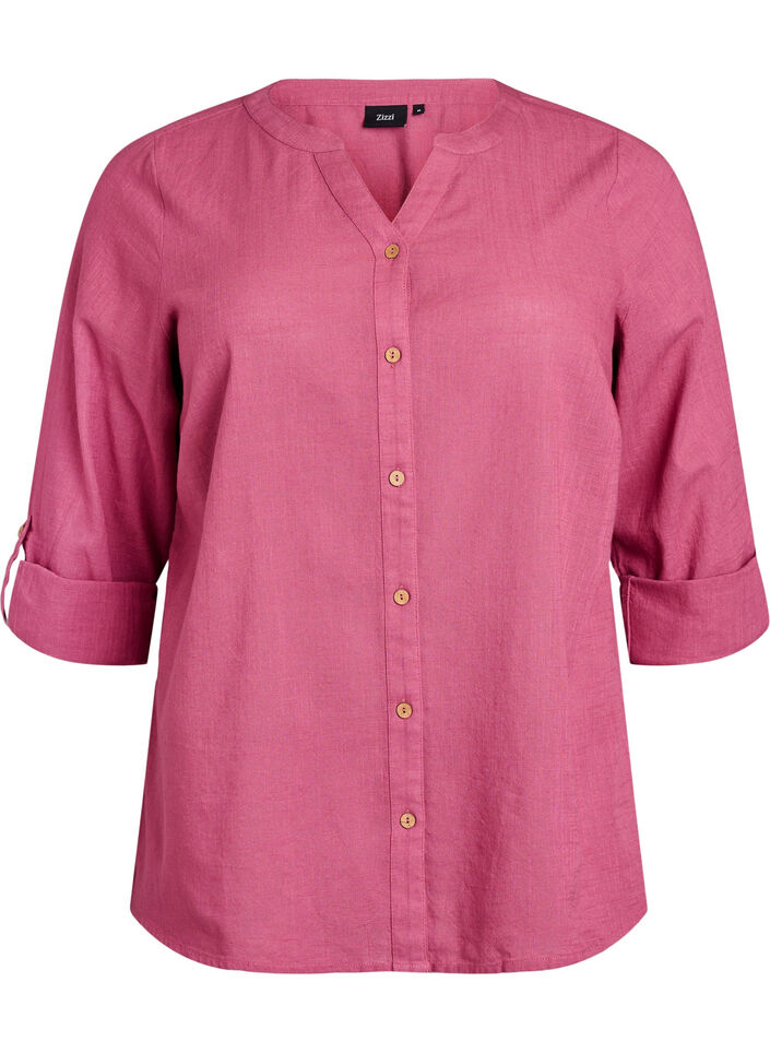 Bomullsbluse med V-hals, R&oslash;d, Packshot image number 0