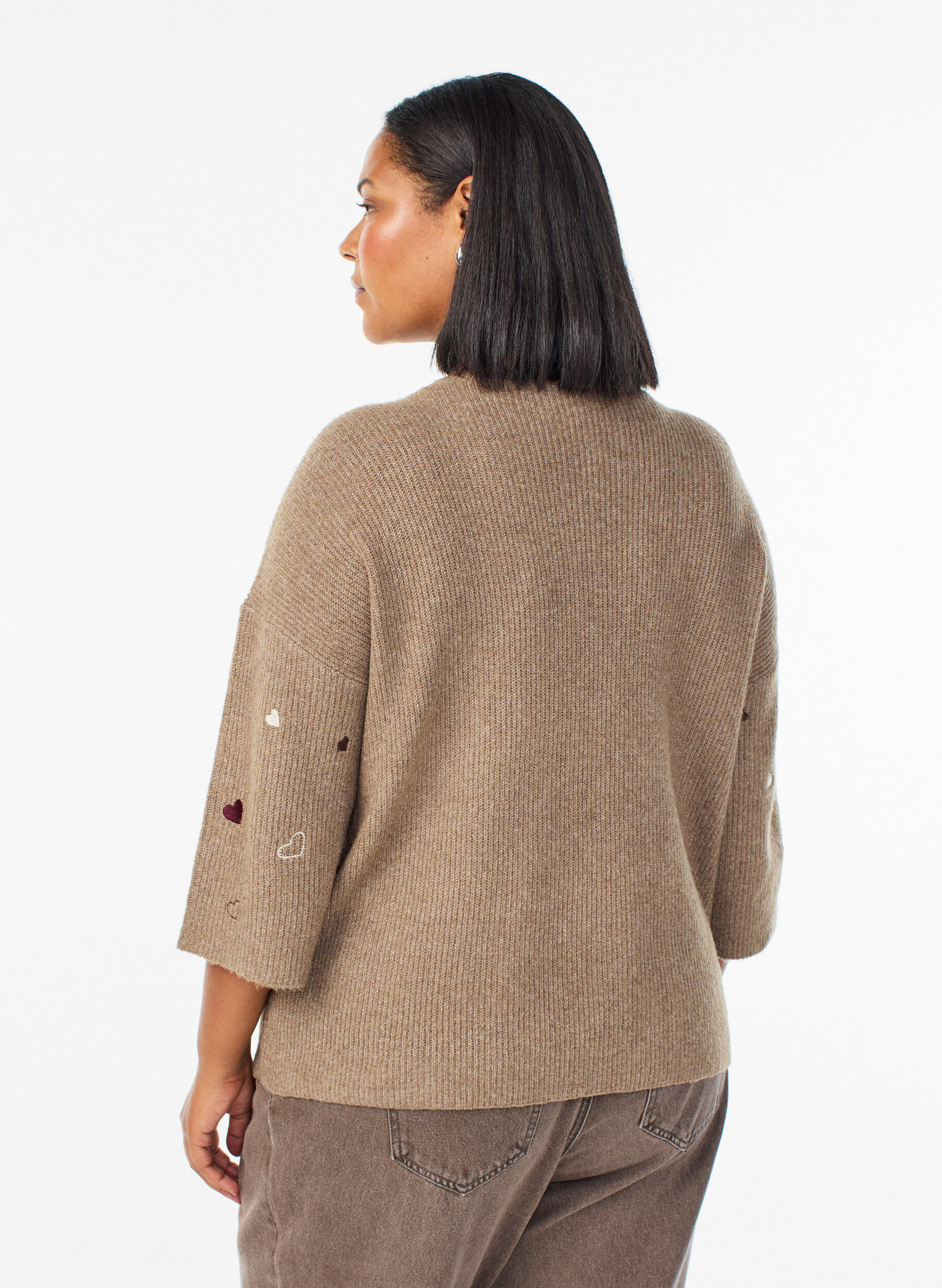 ZizziGenser med hjerter og 3/4 ermer, Brun, Model image number 2
