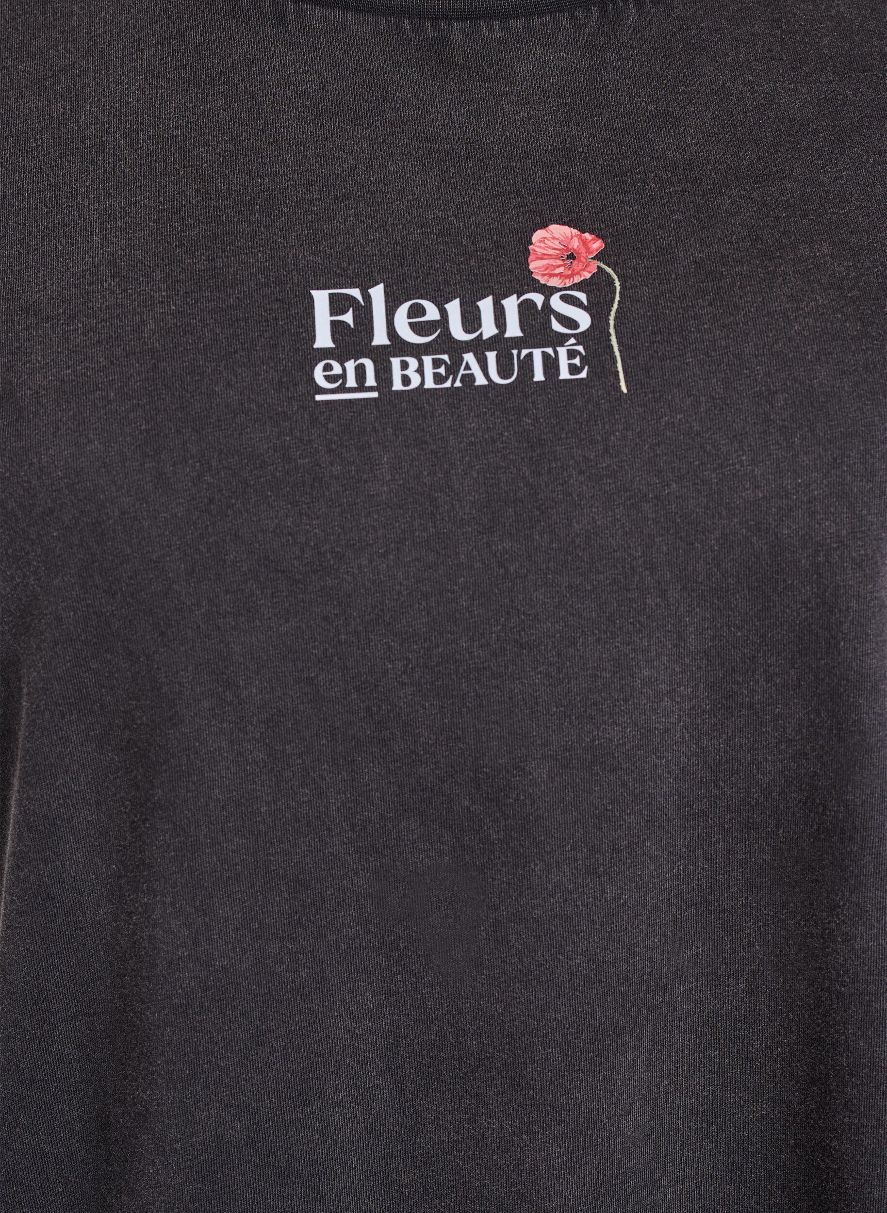 Zizzi Bomulls T-skjorte med trykk foran og bak, Gr&aring;, Packshot image number 2