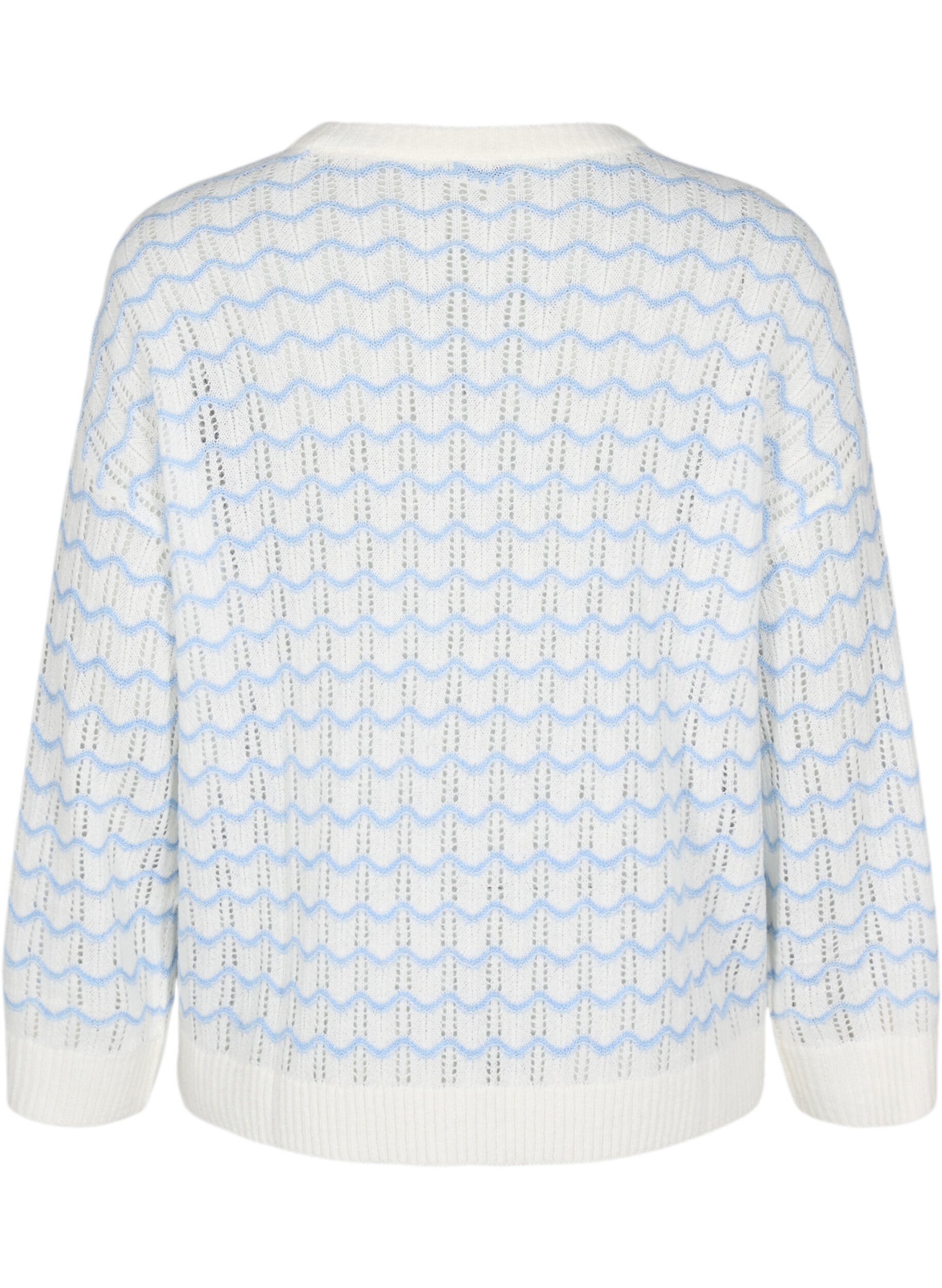 Zizzi L&oslash;sstrikket bluse med b&oslash;lgem&oslash;nster, Cloud Dancer Comb, Packshot image number 1