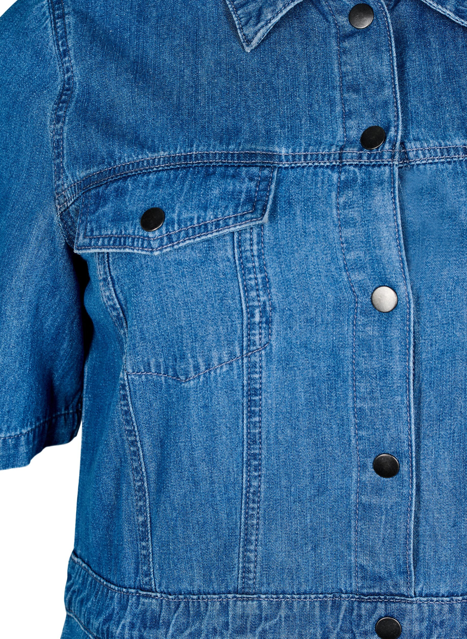 ZizziMidikjole i denim med knapper og korte ermer, Bl&aring;, Packshot image number 2