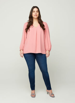 Bluse med puffermer, Brandied Apricot, Model image number 2