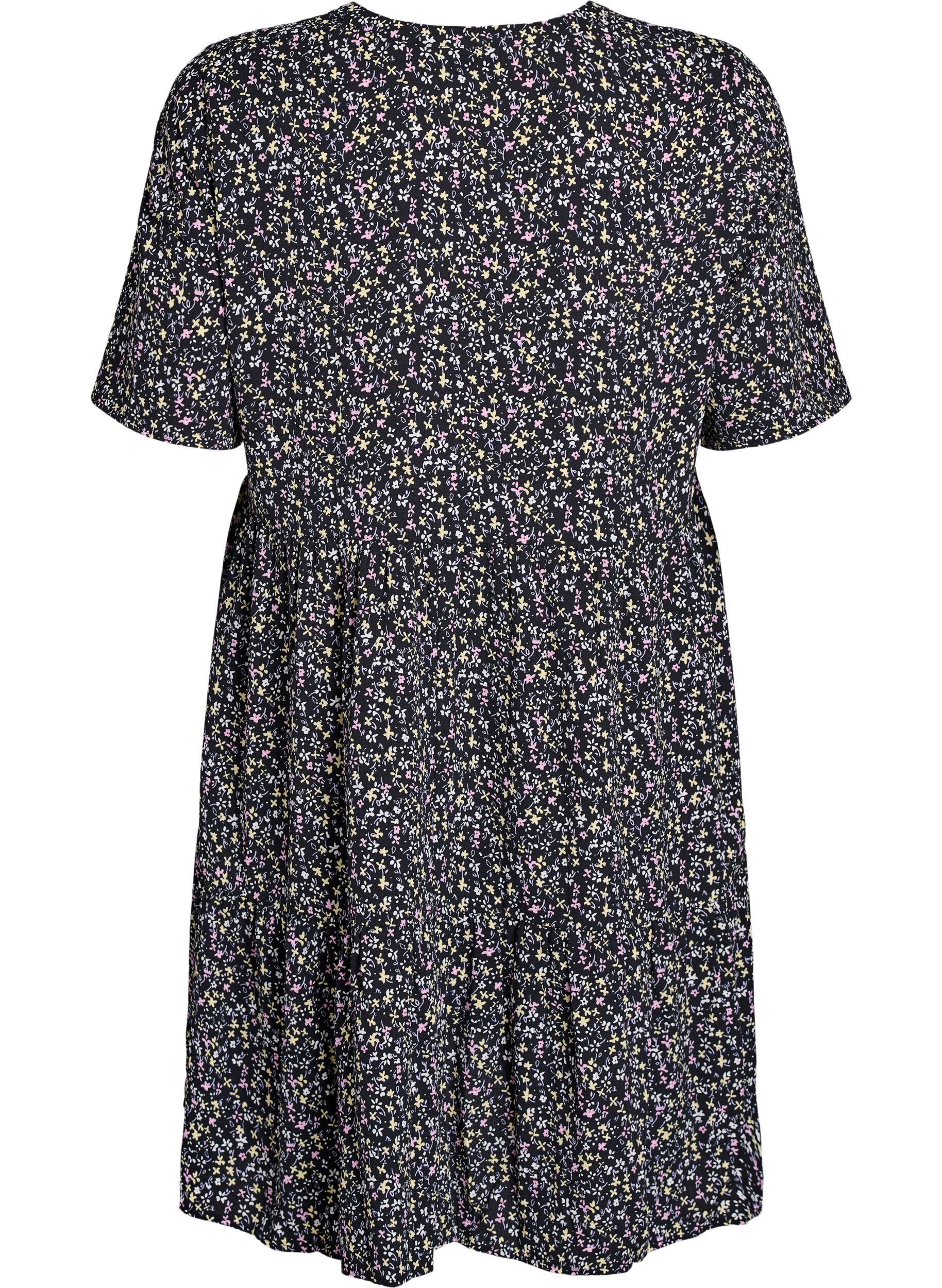 Zizzi Kortermet kjole med A-linesk&aring;ret snitt og snittlinjer, Svart, Packshot image number 1