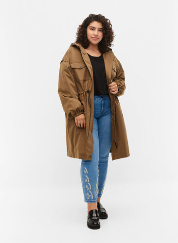 Vindtett parkas med justerbar midje, Teak, Model image number 2