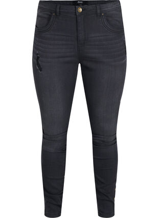 Super slim Amy jeans med splitt og knapper, Grey Denim, Packshot image number 0