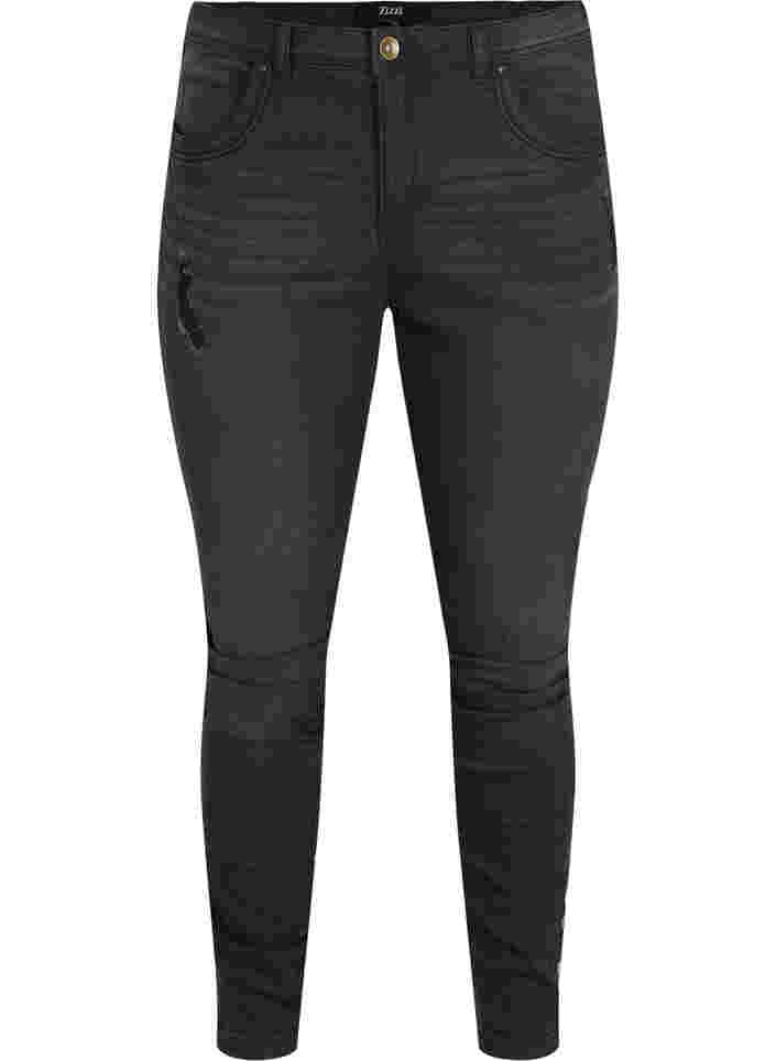 Super slim Amy jeans med splitt og knapper, Grey Denim