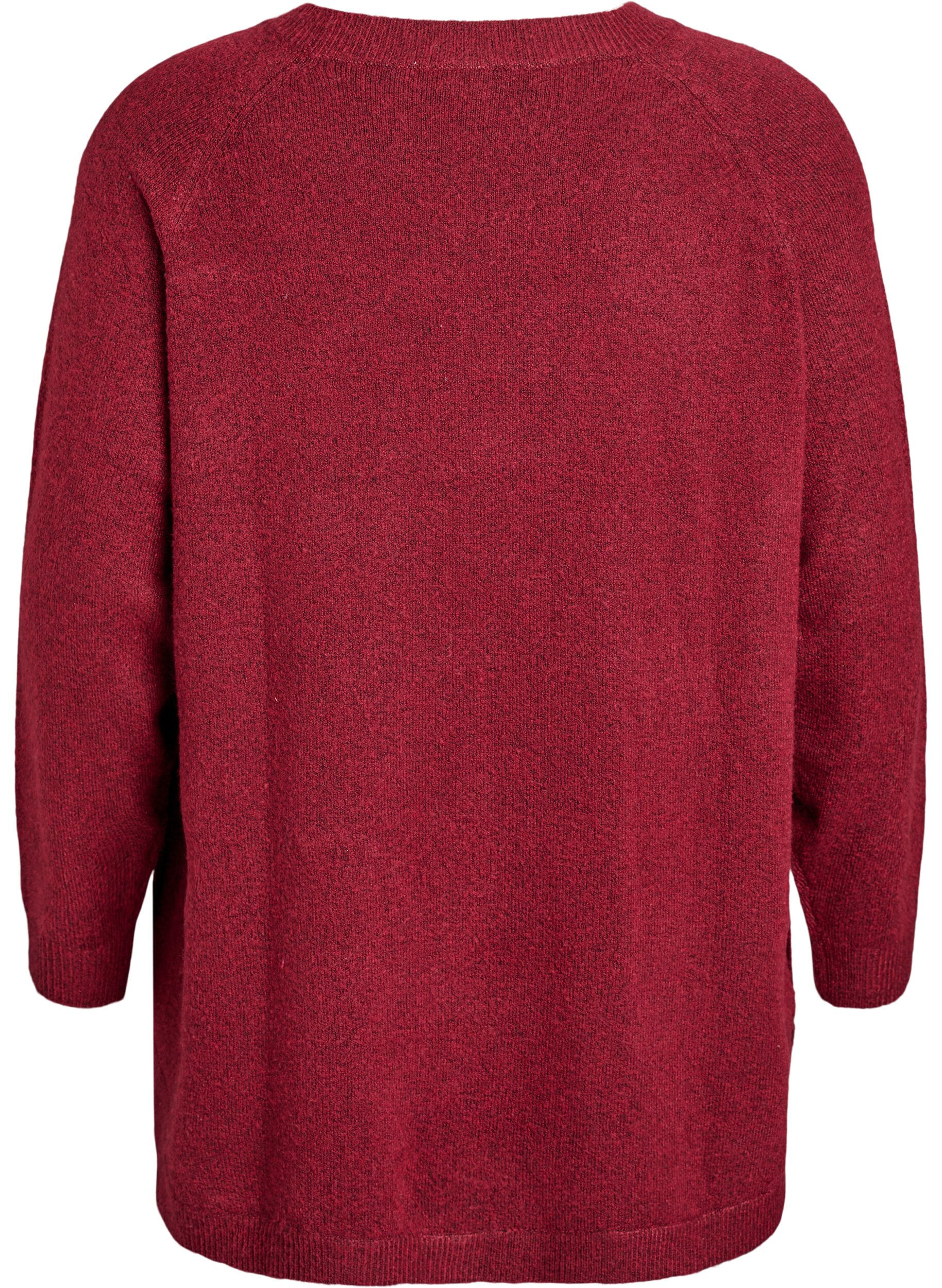 ZizziLang strikkebluse med kuleknapper, M&oslash;rk Bordeaux, Packshot image number 1