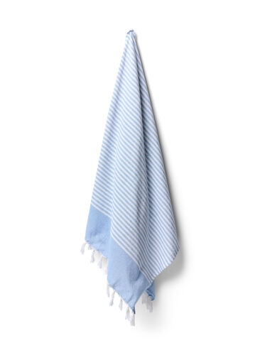 Stripete håndkle med frynser, Light Blue Melange, Packshot image number 0