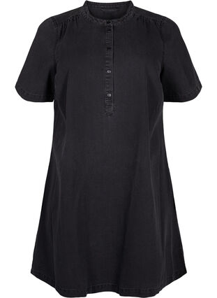 Zizzi A-formet dongerikjole med korte ermer, Grey Denim, Packshot image number 0