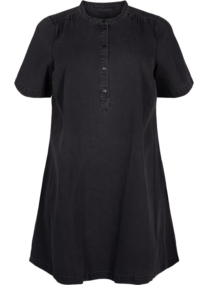 A-formet dongerikjole med korte ermer, Grey Denim, Packshot image number 0