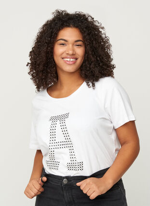 T-skjorte i bomull med nagler, Bright White, Model image number 0