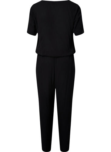 Jumpsuit i viskose med korte ermer, Black, Packshot image number 1