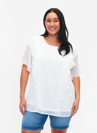 Kortermet bluse med volanger og prikkete mønster, Snow White, Model image number 0