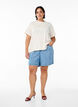 Bluse med korte ermer og bølget tekstur, Beige, Model image number 1