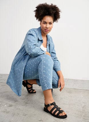 Zizzi Sandaler i skinn og med wide fit, Svart, Image image number 0