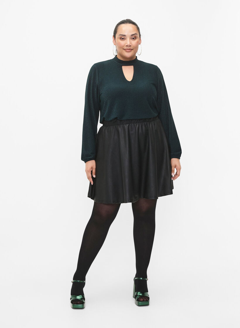 Langermet bluse med glitter, rund hals og V-detalj, Black Scarab, Model image number 3