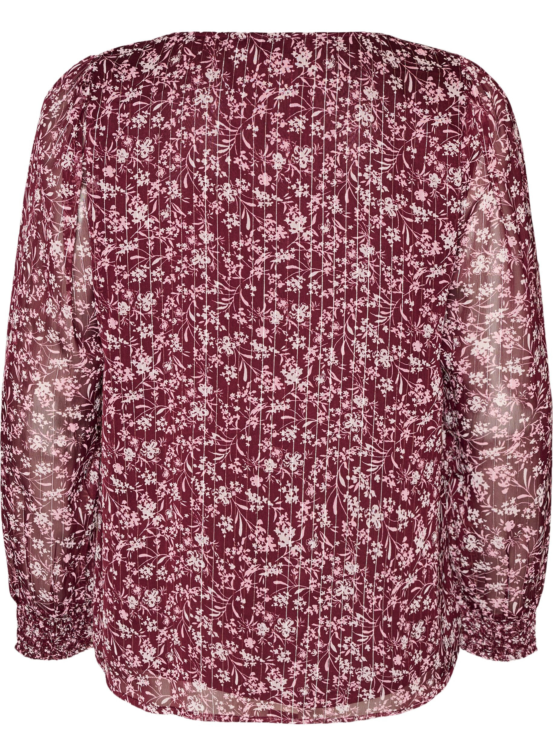 ZizziBluse med blomstertrykk og glittertr&aring;d, R&oslash;d, Packshot image number 1