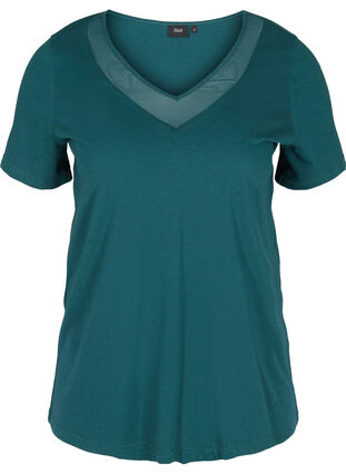 T-skjorte med V-hals og mesh, Ponderosa Pine, Packshot image number 0