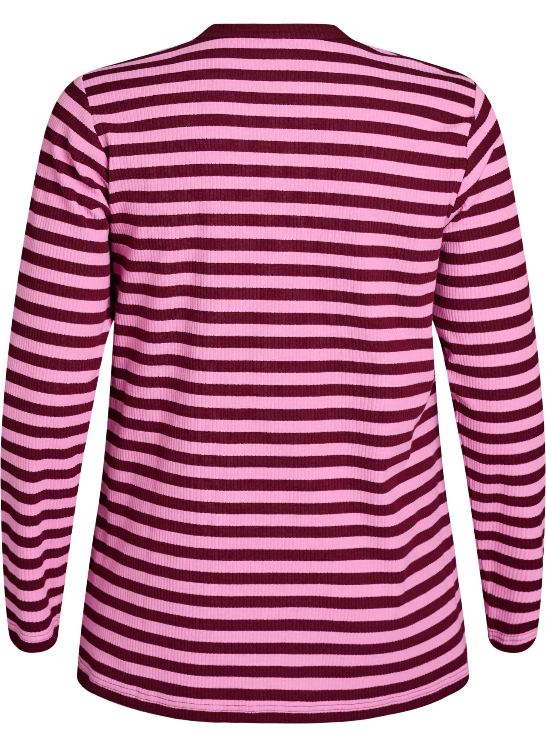 Zizzi Stripete jerseybluse med ribbet tekstur, Rosa, Packshot image number 1